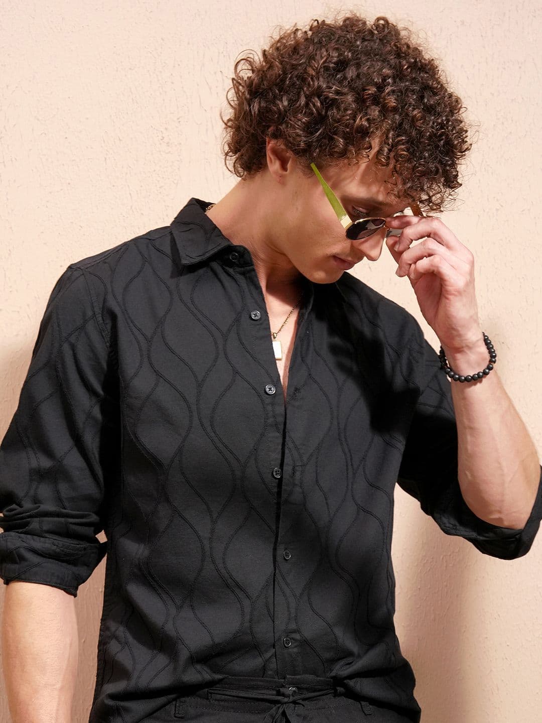 HIGHLANDER Self Design Spread Collar Long Sleeves Cotton Slim Fit Shirt - view 1