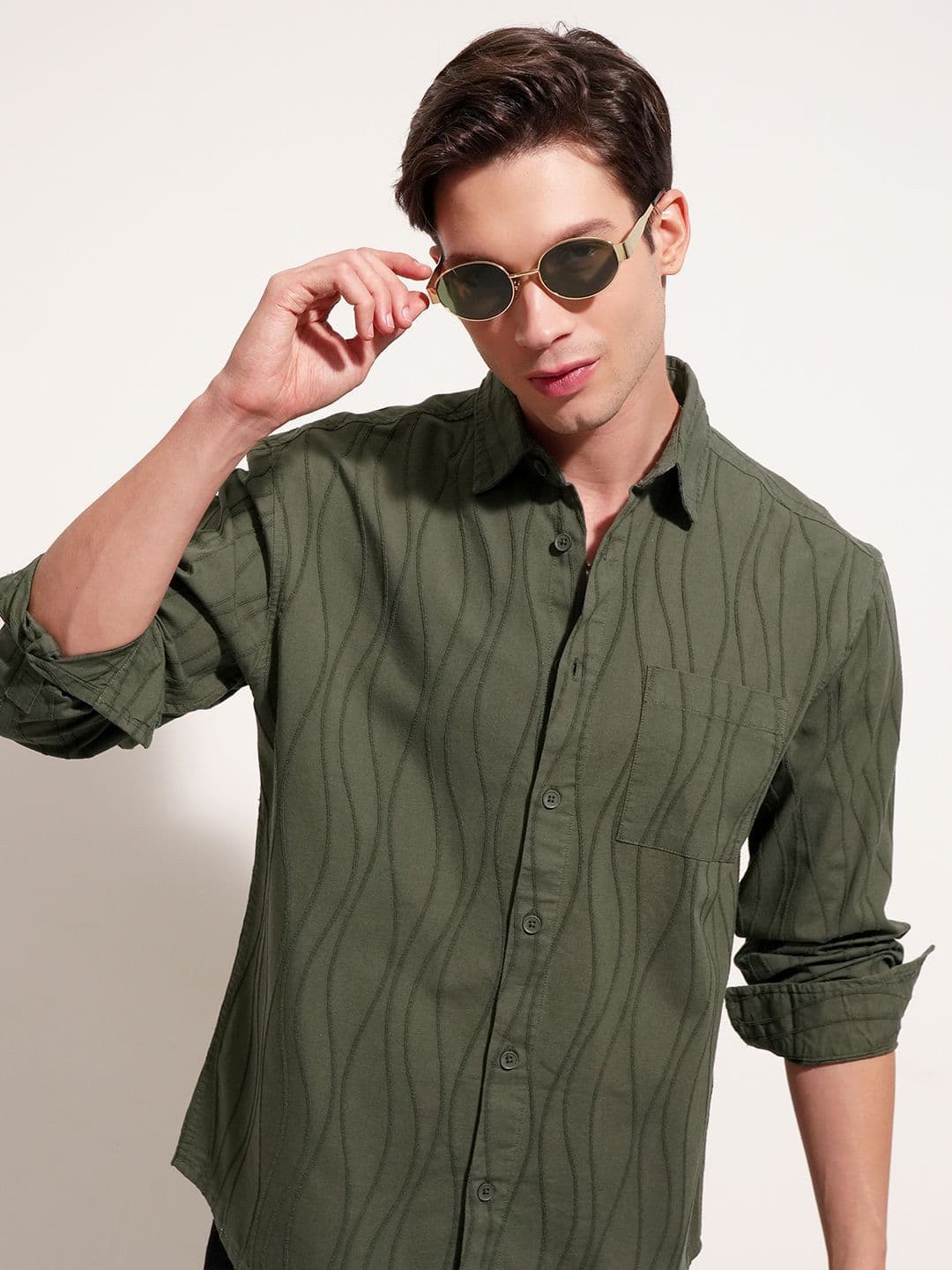 HIGHLANDER Self Design Cutaway Collar Casual Cotton Regular Fit Shirt - view 1