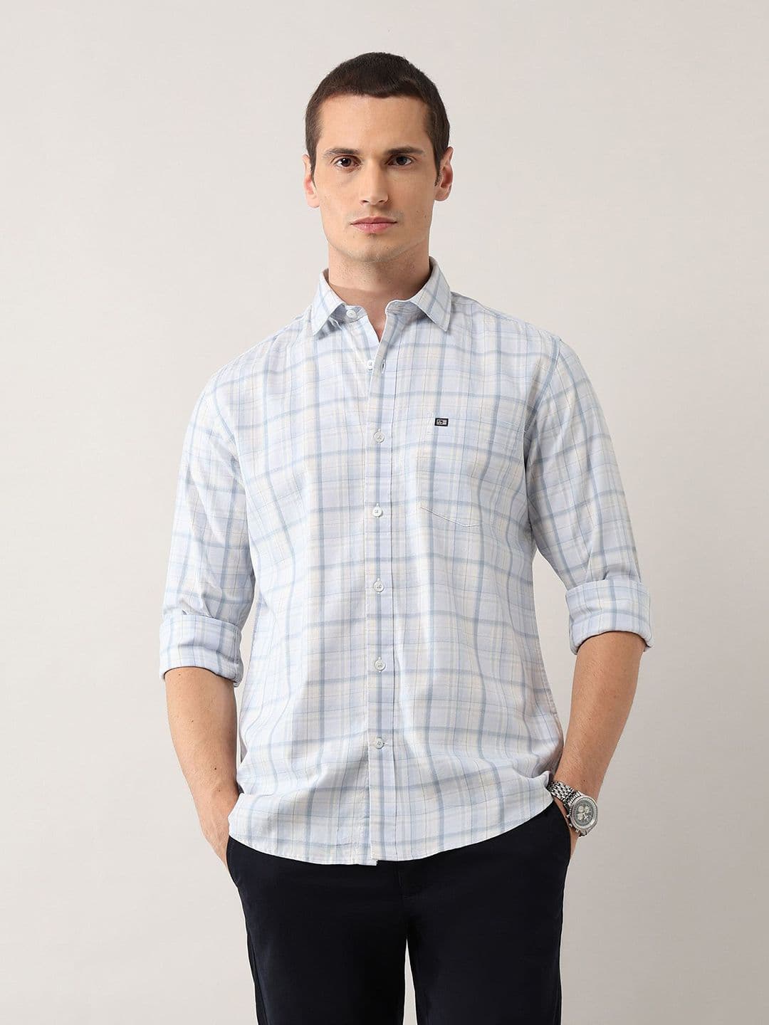 Arrow Sport Checked Spread Collar Slim Fit Casual Cotton Shirt - view 1