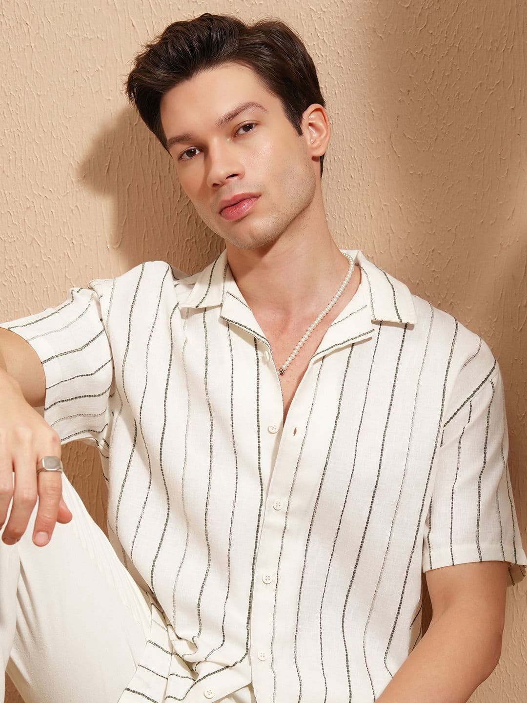 HIGHLANDER Men Relaxed Fit Vertical Striped Cuban Collar Casual Shirt - view 1