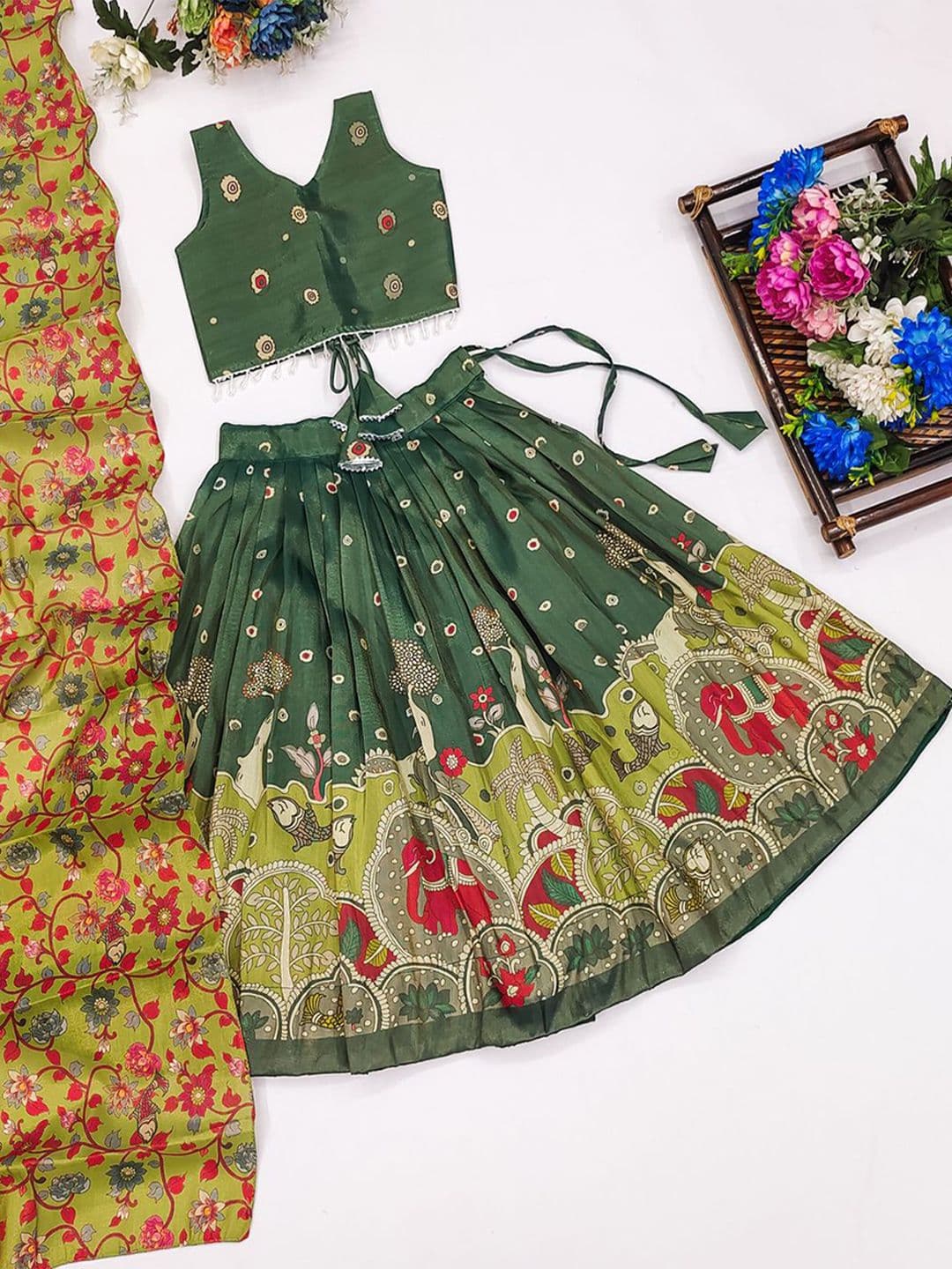 BAESD Girls Printed Gotta Patti Poly Silk Ready to Wear Lehenga & Blouse With Dupatta - view 1