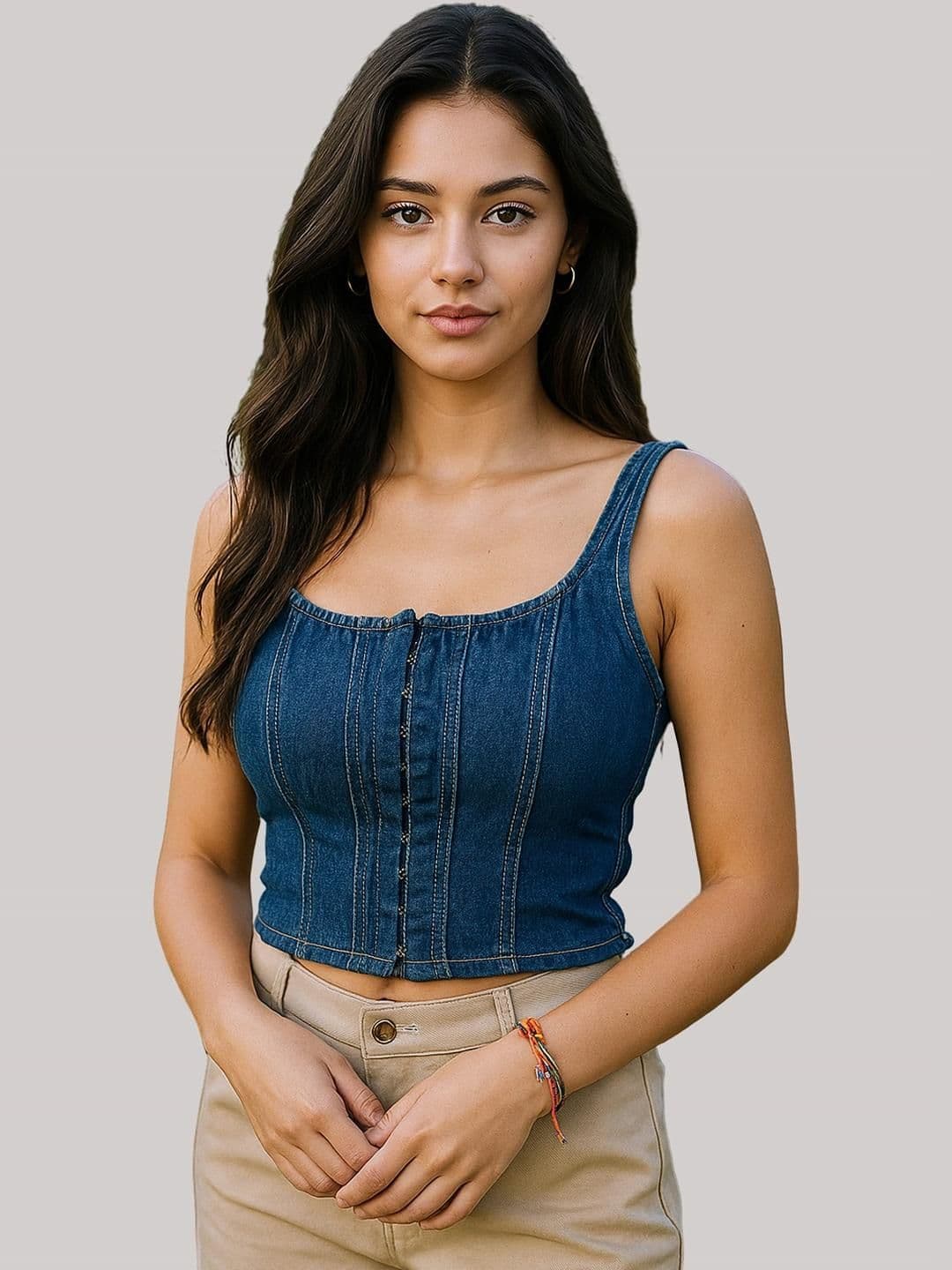 NUEVOSDAMAS Blue Denim Bustier Crop Top - view 1