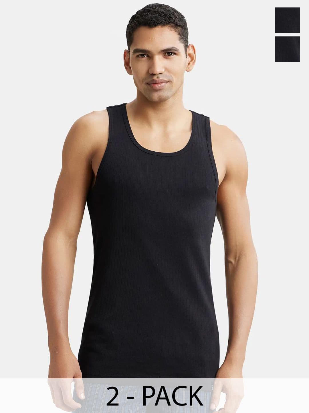 Jockey Pack of 2 Super Combed Cotton Rib Round Neck with Racerback Gym Vest - 9922 - view 1