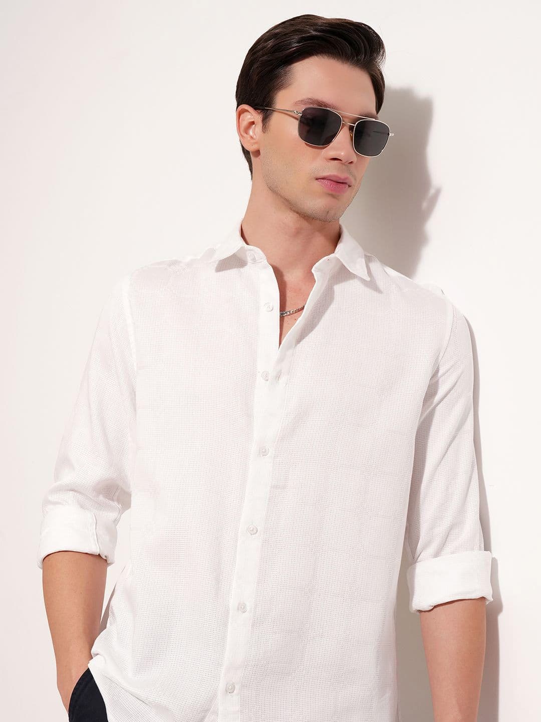 HIGHLANDER Dobby Textured Cuban Collar Long Sleeves Cotton Relaxed Fit Shirt - view 1