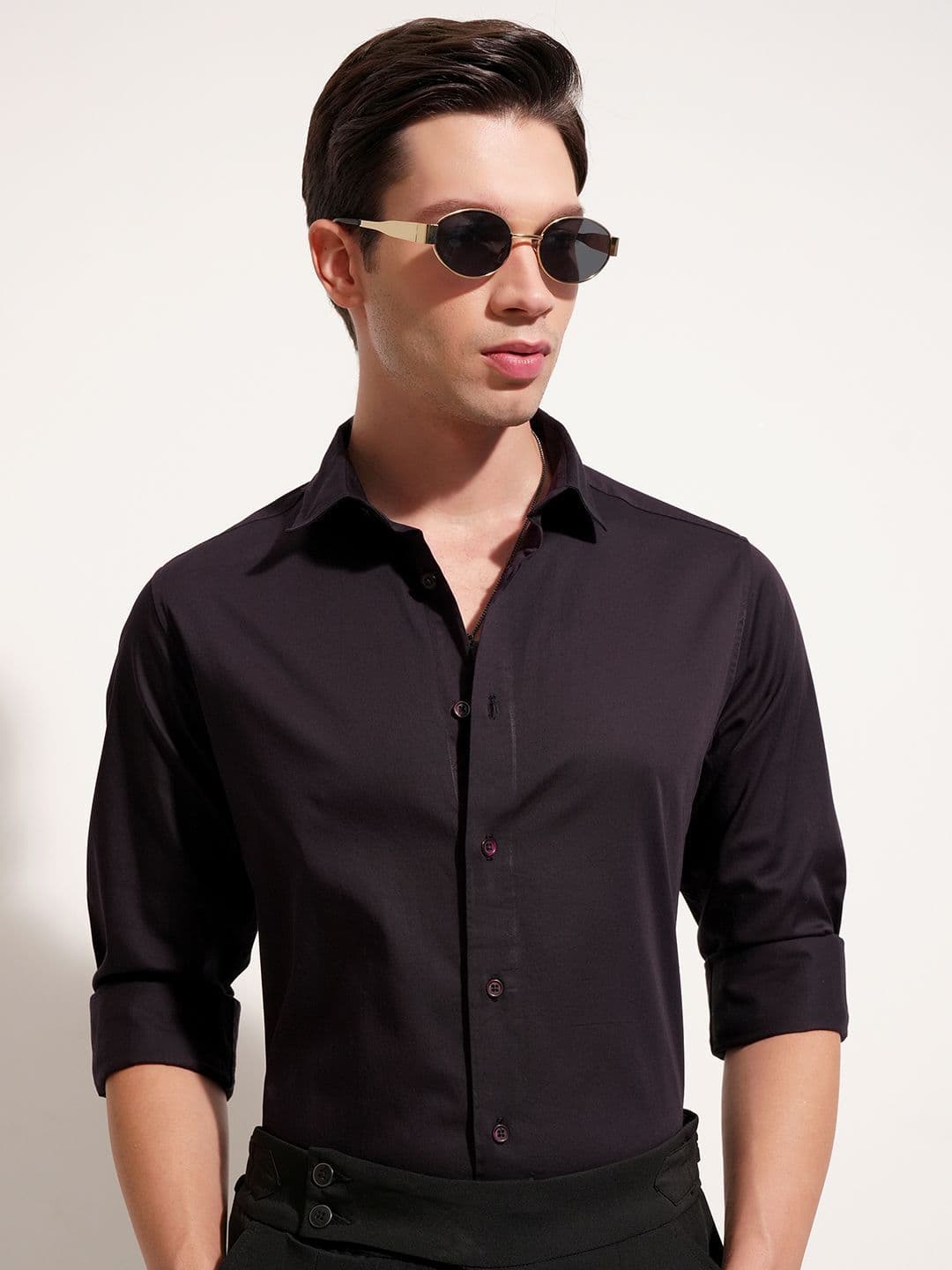 HIGHLANDER Cutaway Collar Long Sleeves Cotton Shirt - view 1