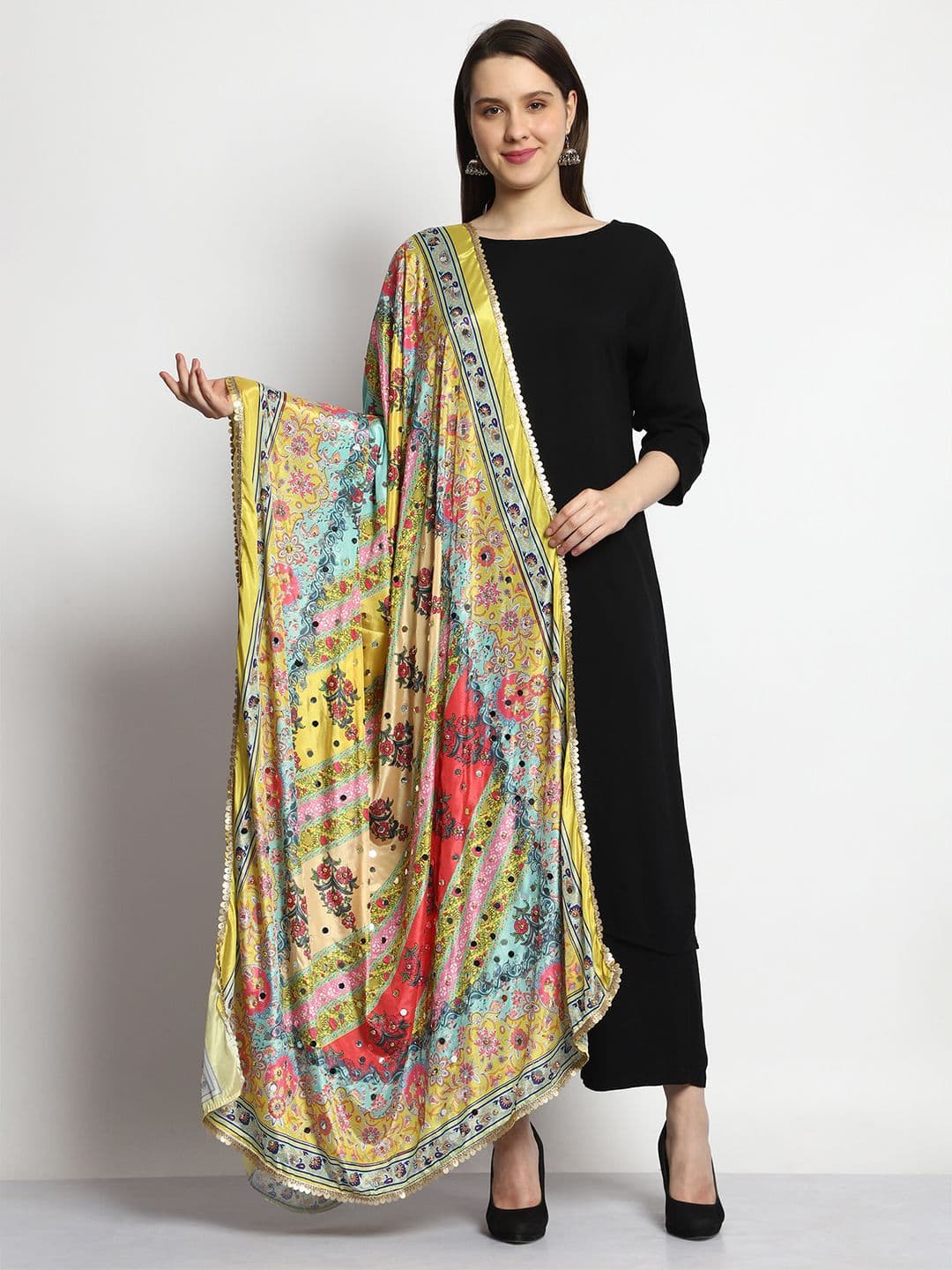 SWI Stylish Floral Printed Dupatta With Mirror Work - view 1
