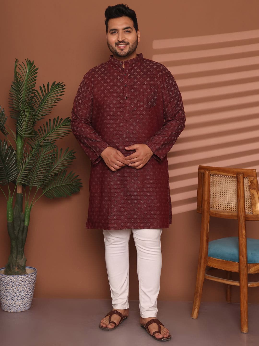 Enchanted Drapes Geometric Printed Mandarin Collar Long Sleeves Thread Work Kurta - view 1