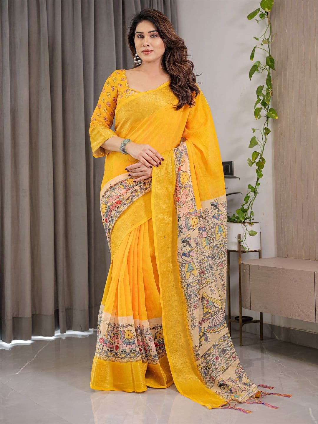 ALMAARI FASHION Kalamkari Zari Pure Cotton Kanjeevaram Saree - view 1
