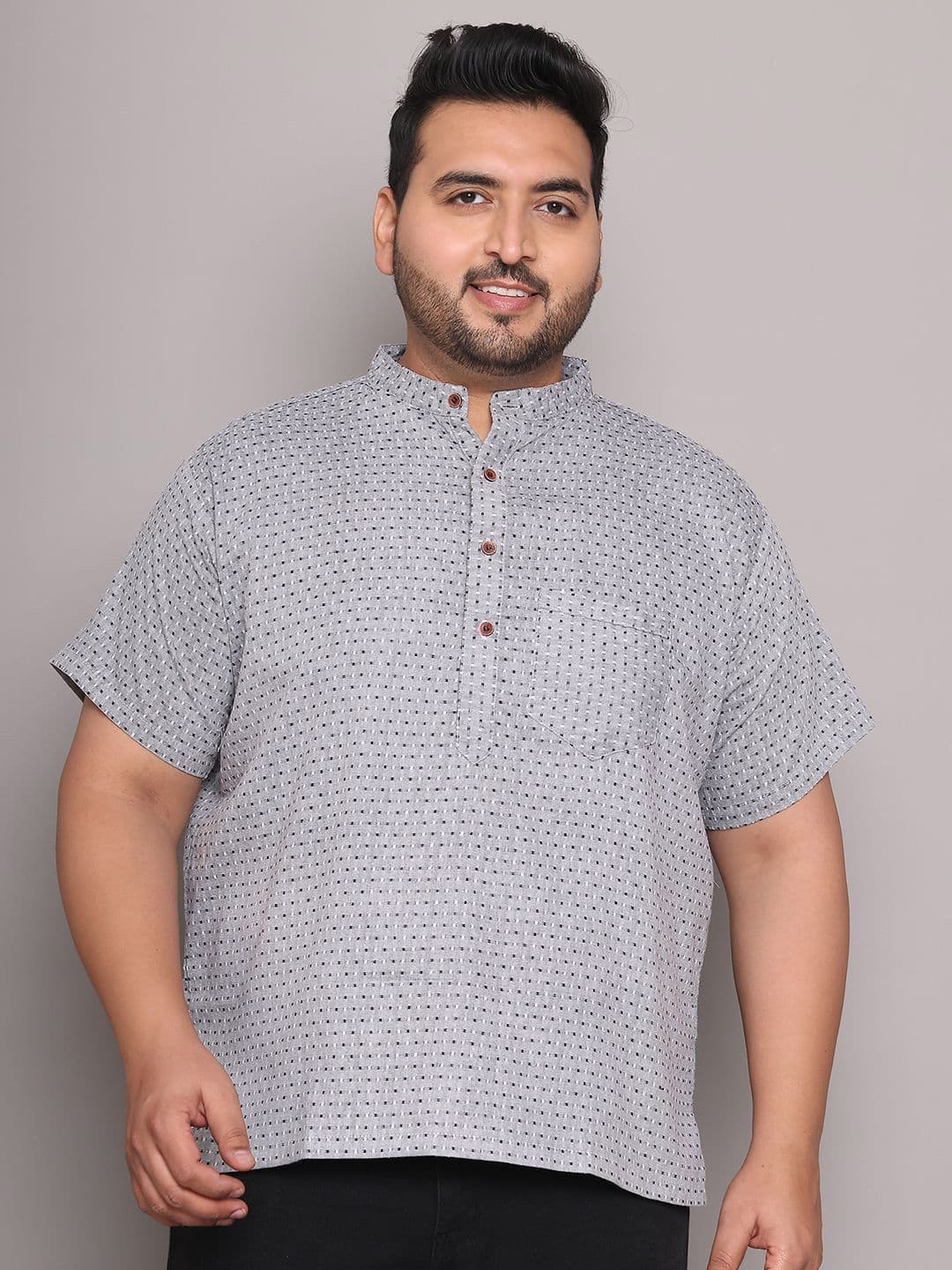 Enchanted Drapes Plus Size Geometric Woven Design Band Collar Pure Cotton Short Kurta - view 1