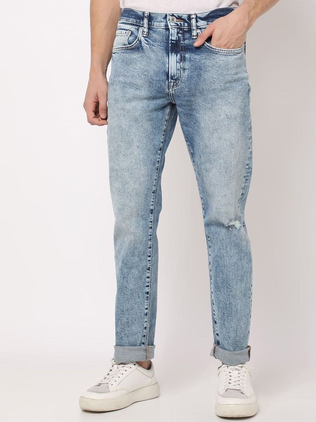 GAP Men Skinny Fit Mid-rise Low Distress Skinny Ripped Jeans - view 1