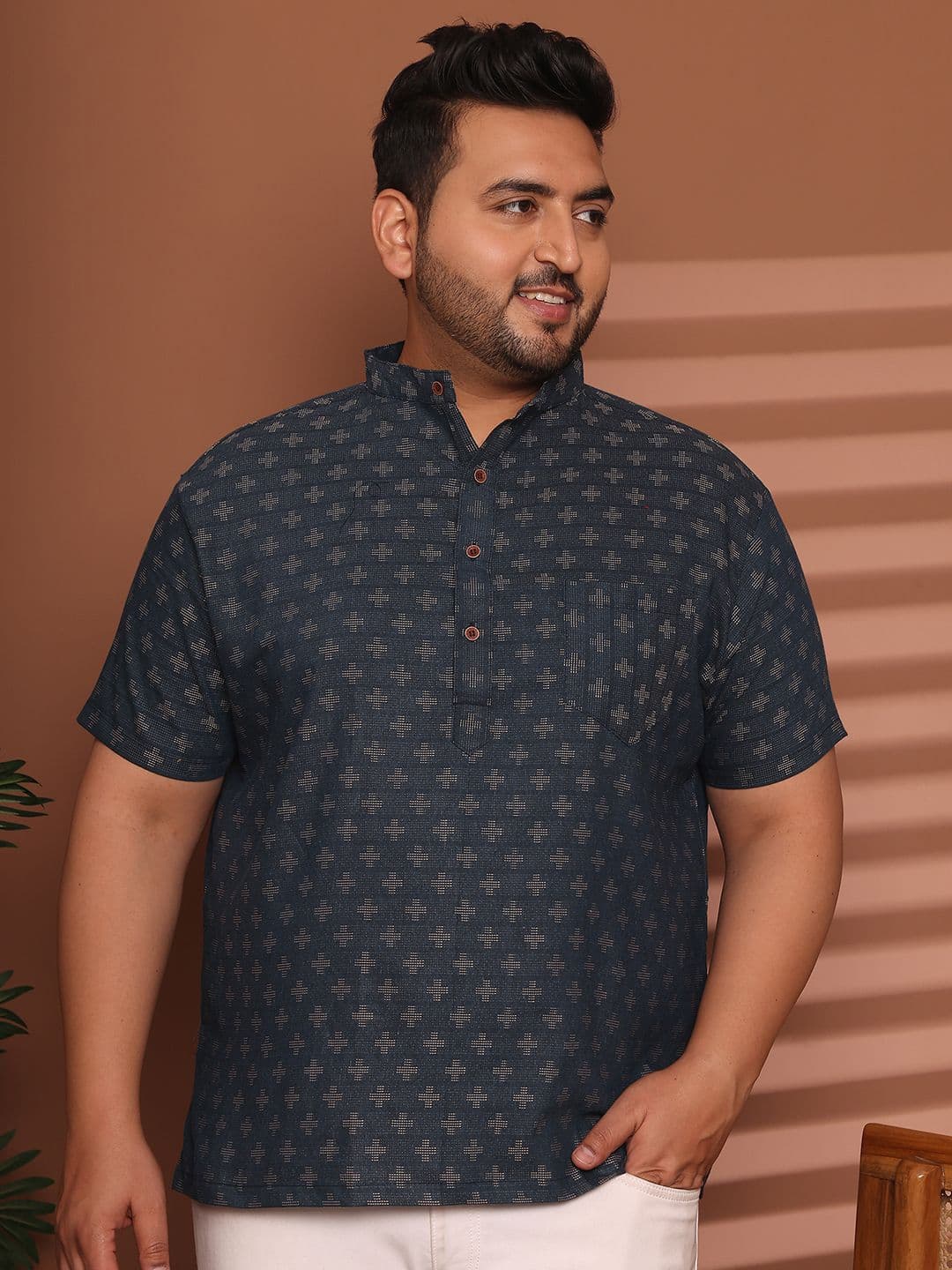 Enchanted Drapes Men Plus Size Ethnic Motifs Printed Daily Cotton Straight Kurta - view 1