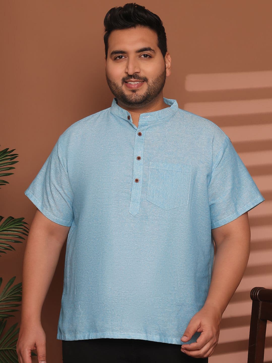 Enchanted Drapes Plus Size Band Collar Straight Short Kurta - view 1