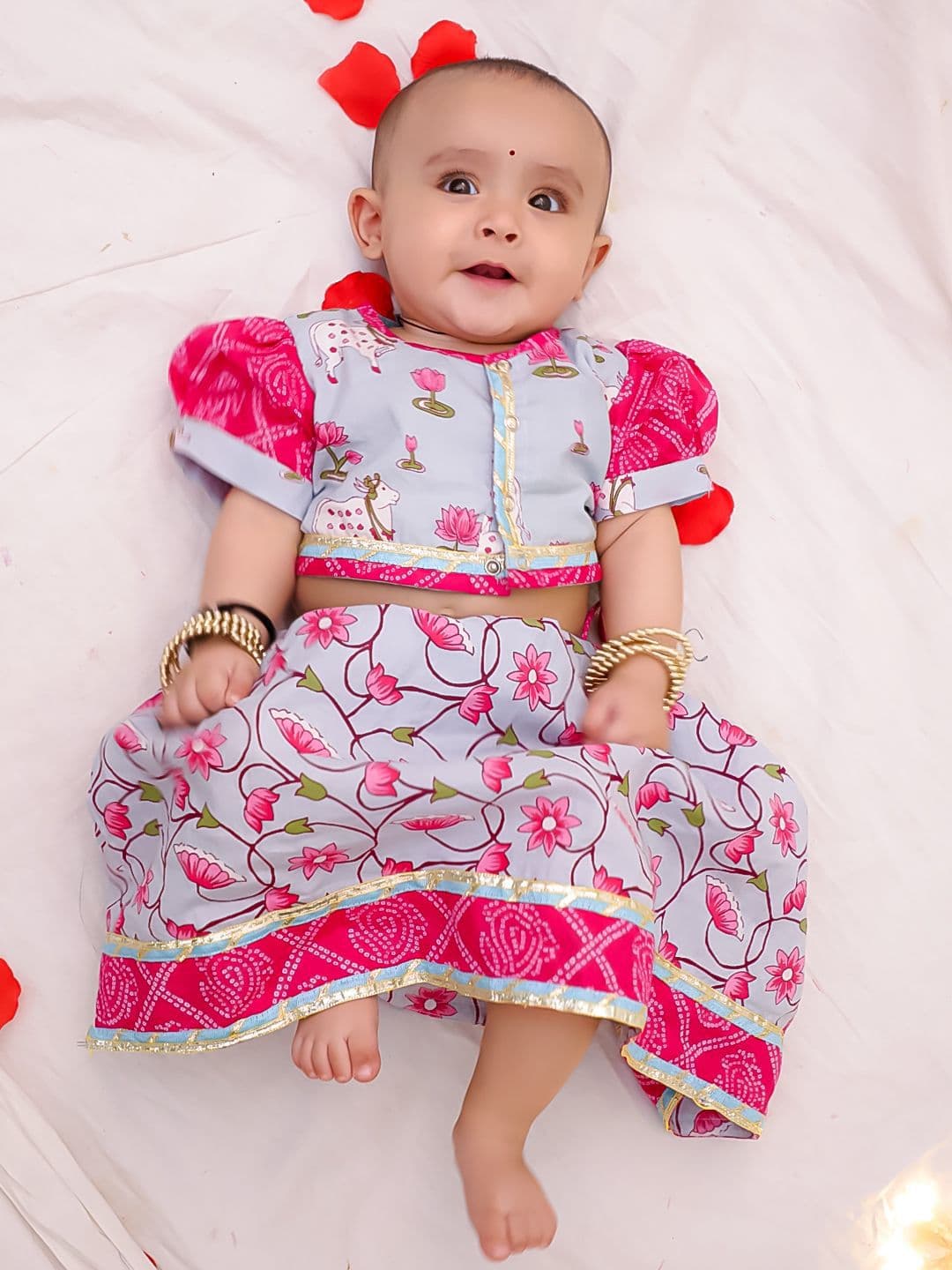 BownBee Girls Printed Ready to Wear Pure Cotton Lehenga & Choli - view 1