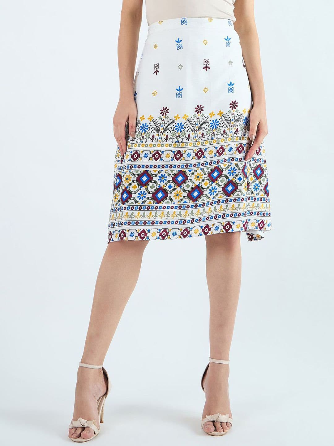 Bitterlime Printed Flared Knee Length Skirt - view 1