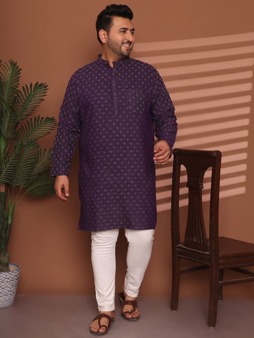 Enchanted Drapes Geometric Printed Mandarin Collar Cotton Straight Kurta - view 1
