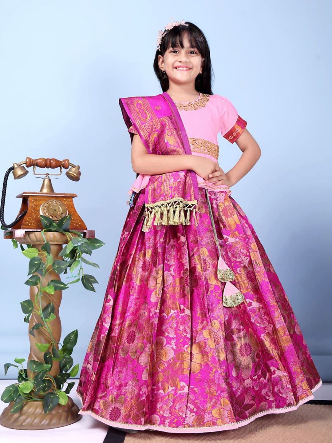 satyamfab Girls Embroidered Sequinned Ready to Wear Lehenga & Blouse With Dupatta - view 1