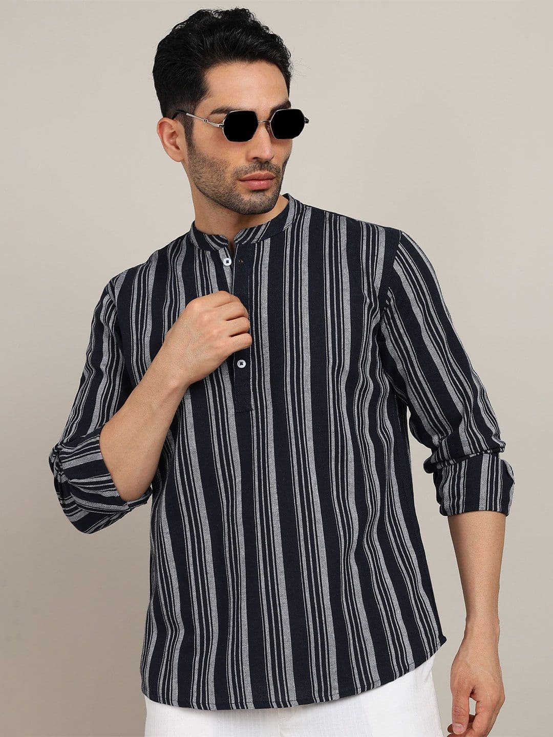 HERE&NOW Men Striped Daily Cotton Straight Kurta - view 1