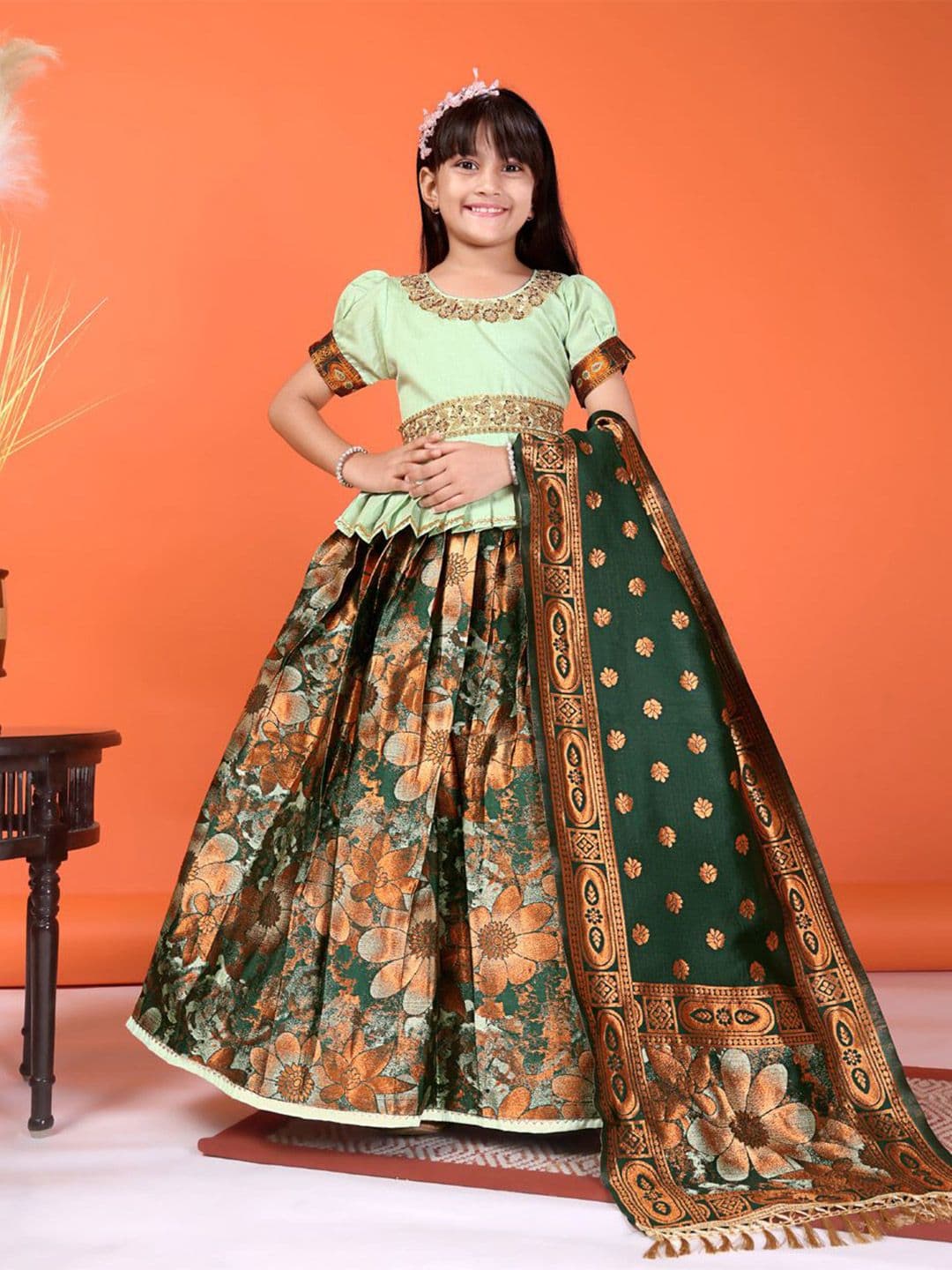 BAESD Girls Embroidered Sequinned Ready to Wear Lehenga & Blouse With Dupatta - view 1