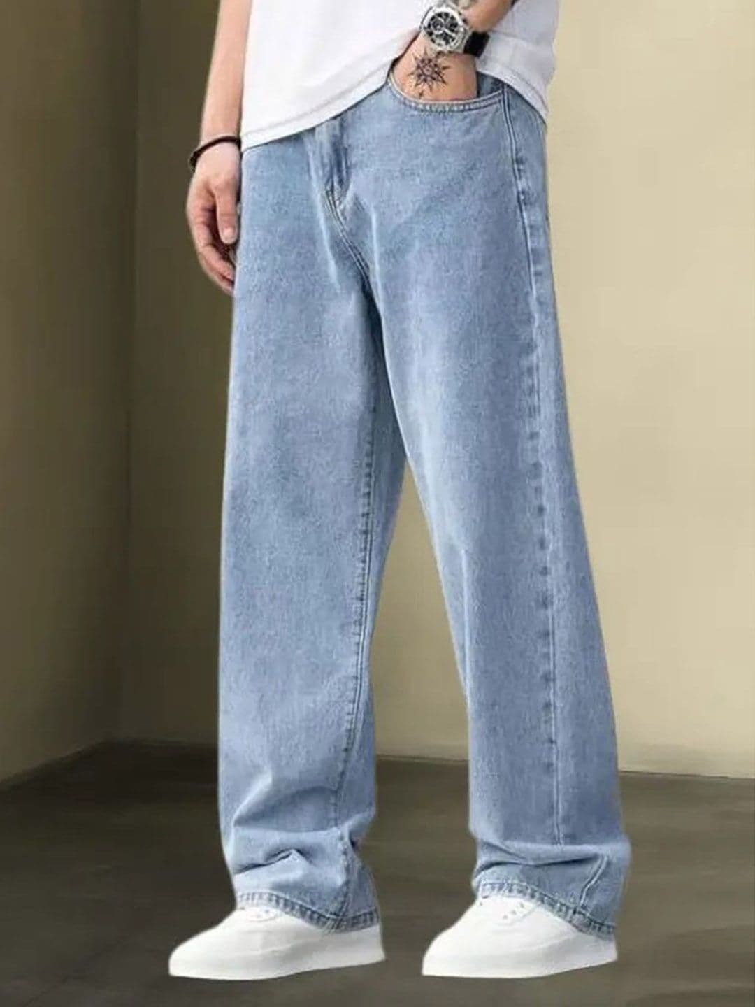 Playfeel Men Jean Baggy Mid-Rise Light Fade Stretchable Jeans - view 1