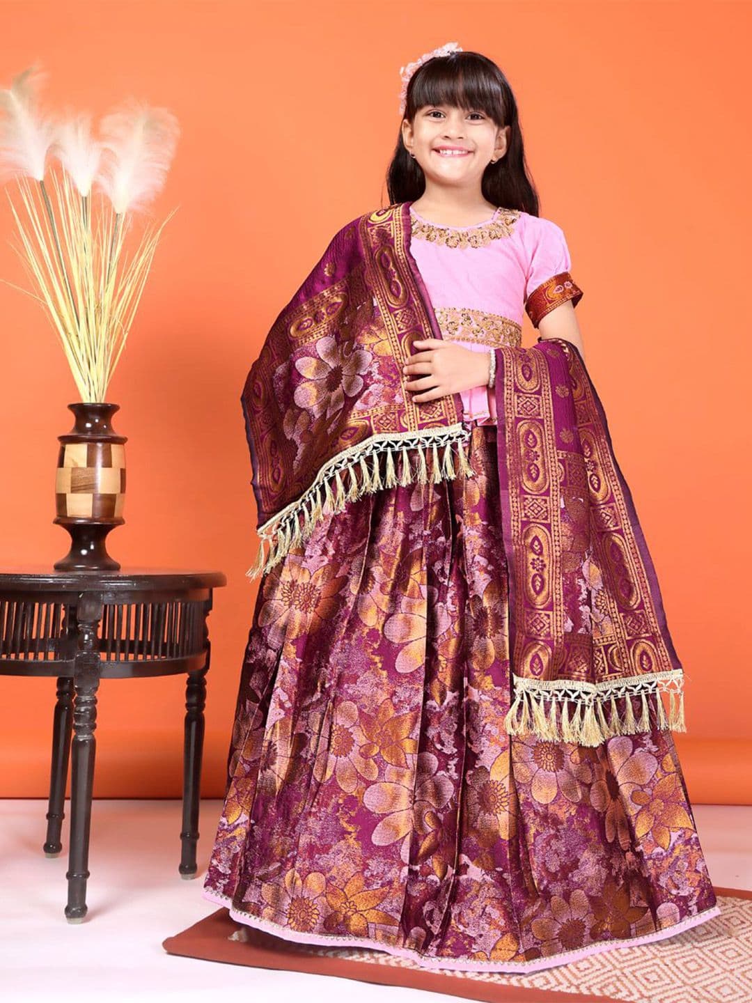 BAESD Girls Embroidered Sequinned Ready to Wear Lehenga & Blouse With Dupatta - view 1