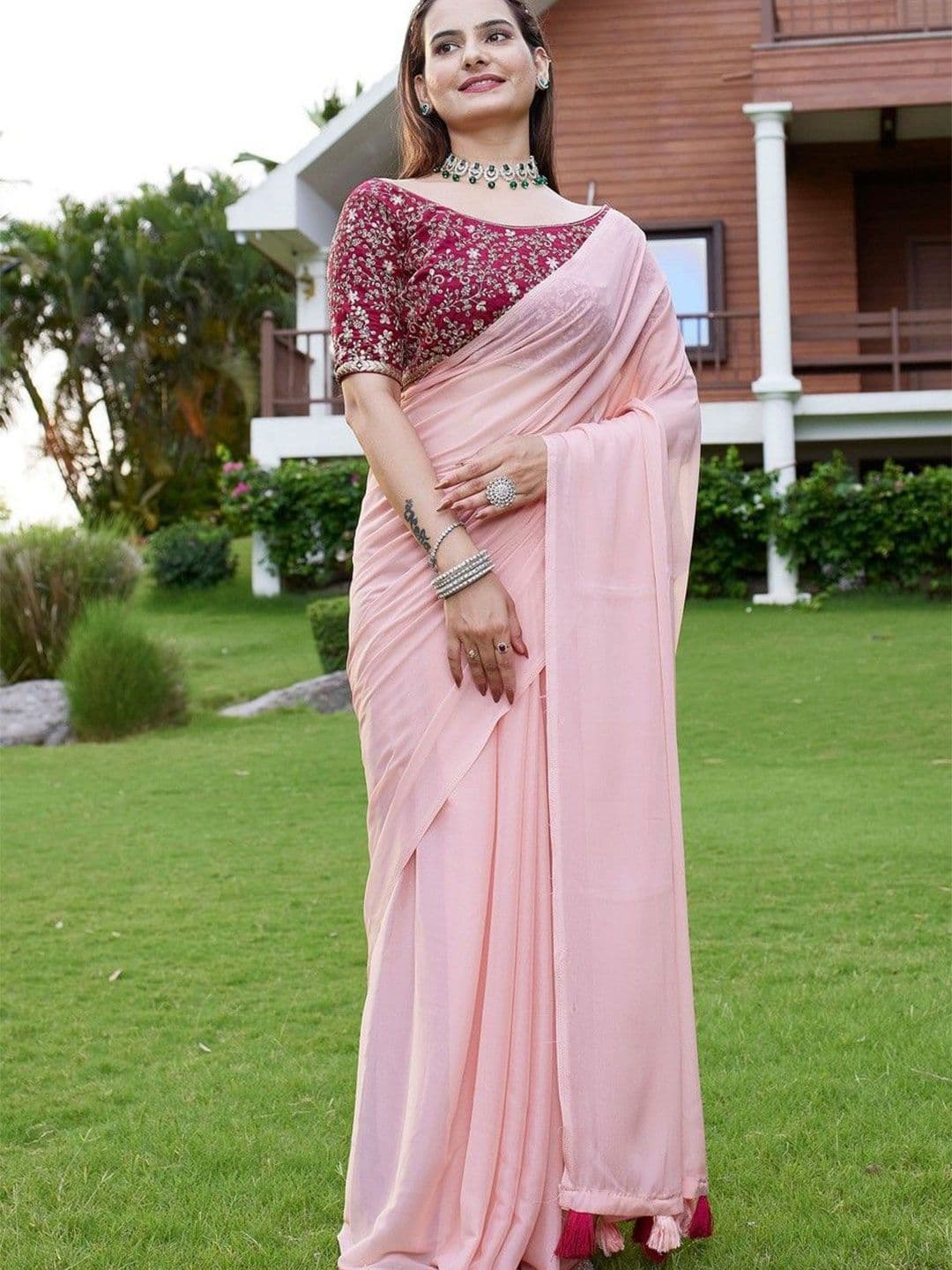 K 5 Fashion Embroidered Pure Georgette Saree - view 1