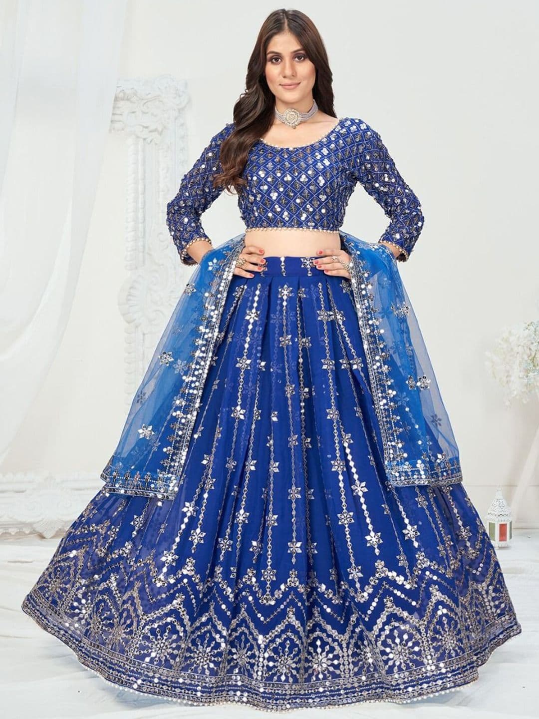 SHOPGARB Embroidered Sequinned Georgette Lehenga Choli & Dupatta - view 1