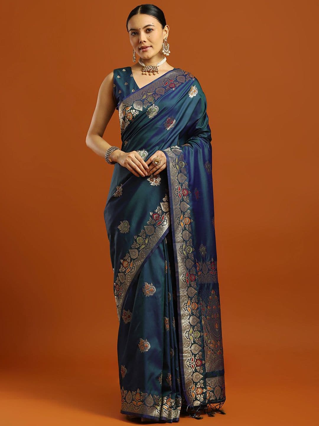 Mitera Woven Design Embellished Zari Pure Silk Banarasi Saree with matching Blouse - view 1