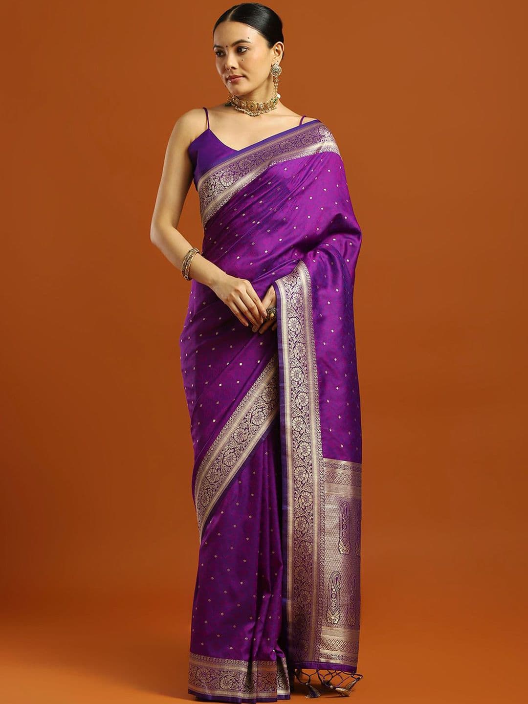 Mitera Woven Embellished Pure Silk Kanjivaram Saree with Blouse - view 1