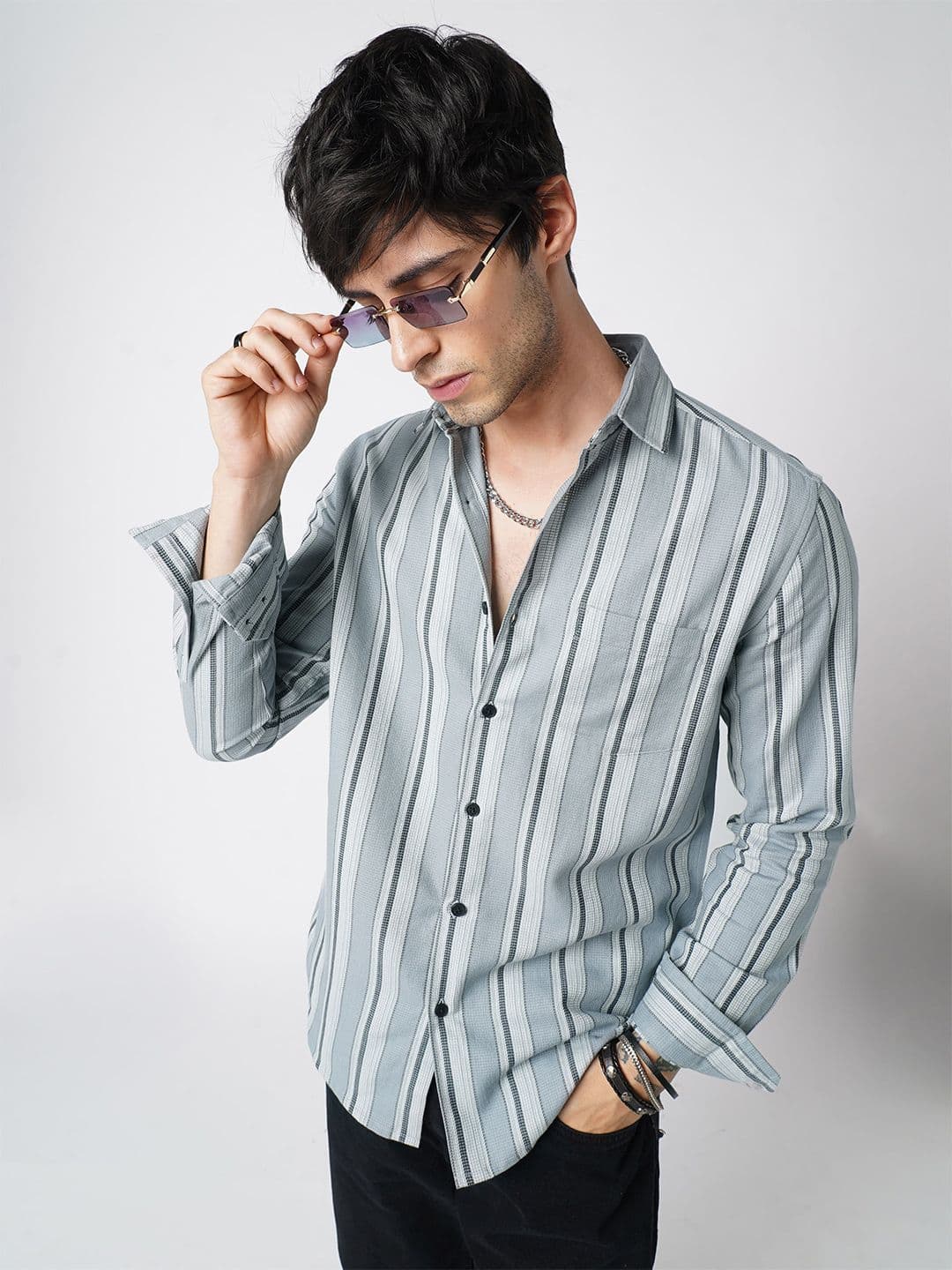 VASTRADO Men Classic Slim Fit Vertical Striped Spread Collar Cotton Casual Shirt - view 1