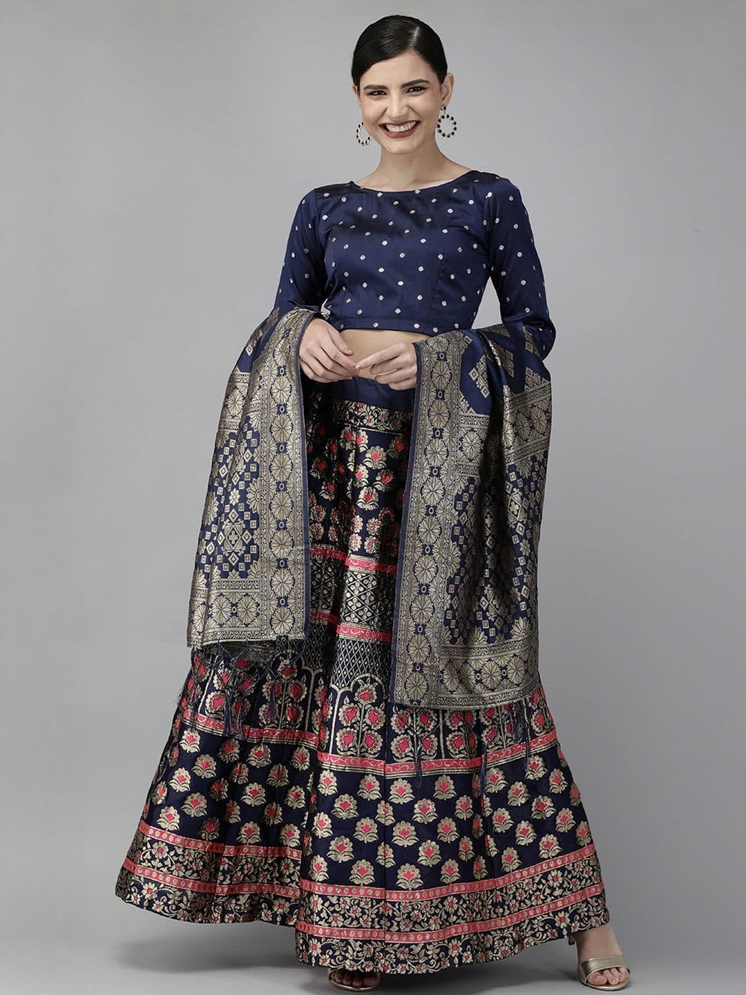 Mr Y Printed Thread Work Semi-Stitched Lehenga & Unstitched Blouse With Dupatta - view 1