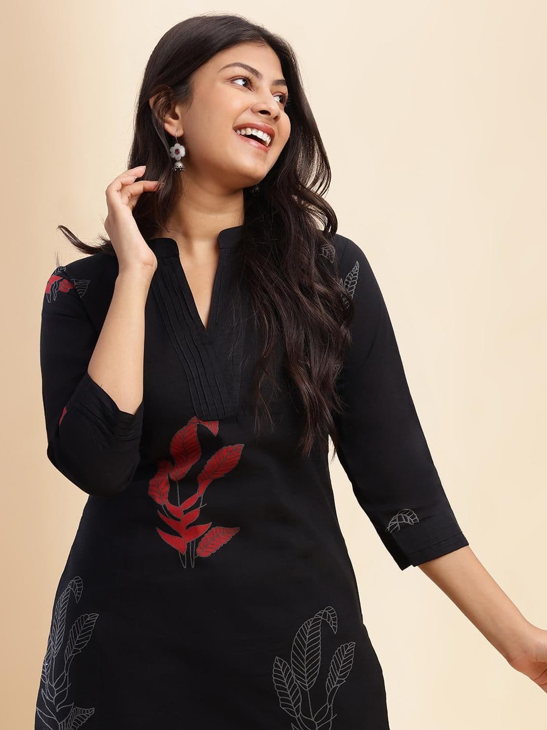 KALINI Women Leaf Printed Cotton Kurta with Palazzos - view 1
