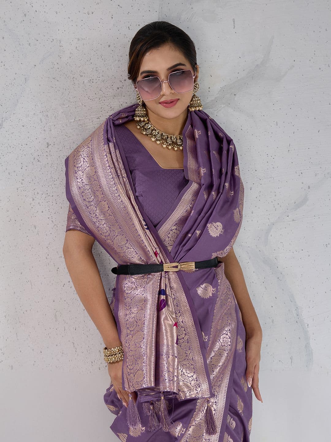 PBS PRINTS Ethnic Motifs Woven Design Zari Banarasi Saree With Blouse Piece - view 1