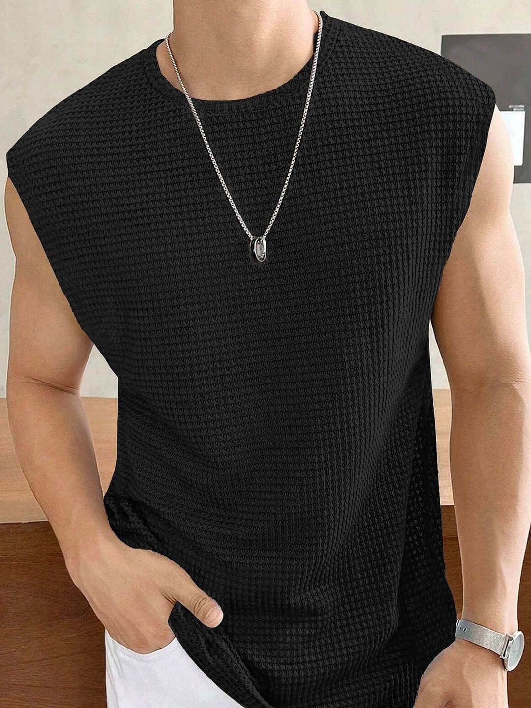 KAJARU Round Neck Tank Vest VESTCNTRS-4100-BLACK-M - view 1