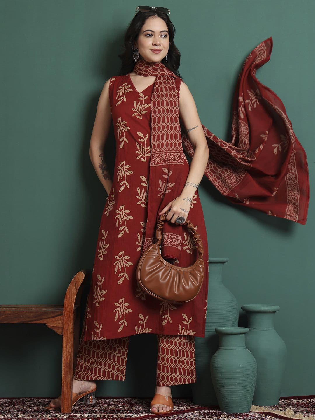 KALINI Women Ethnic Motifs Printed Cotton Kurta with Trousers & Dupatta - view 1