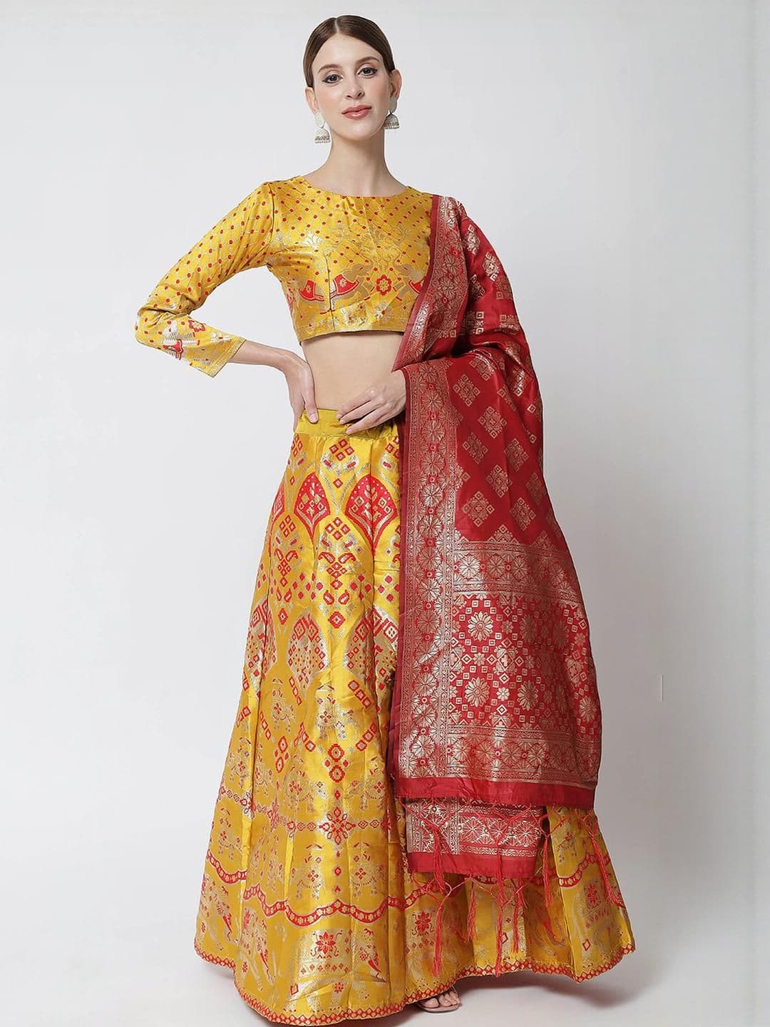 Mr Y Woven Design Semi-Stitched Lehenga & Unstitched Blouse With Dupatta - view 1