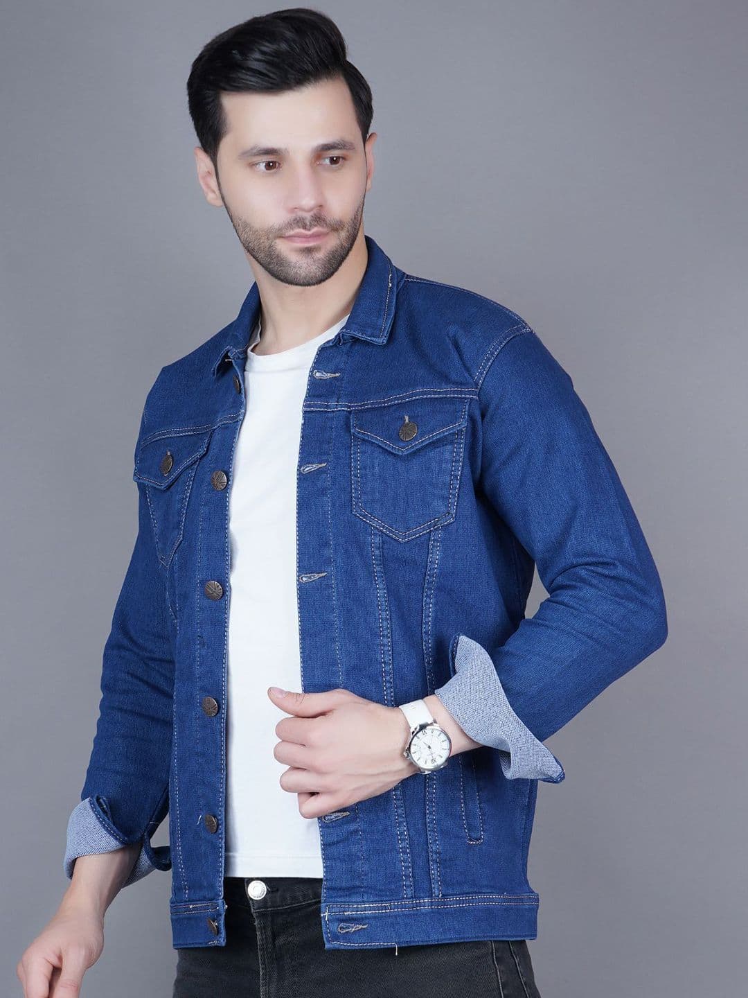 LINARIA Men Spread Collar Solid Casual Denim Jacket - view 1