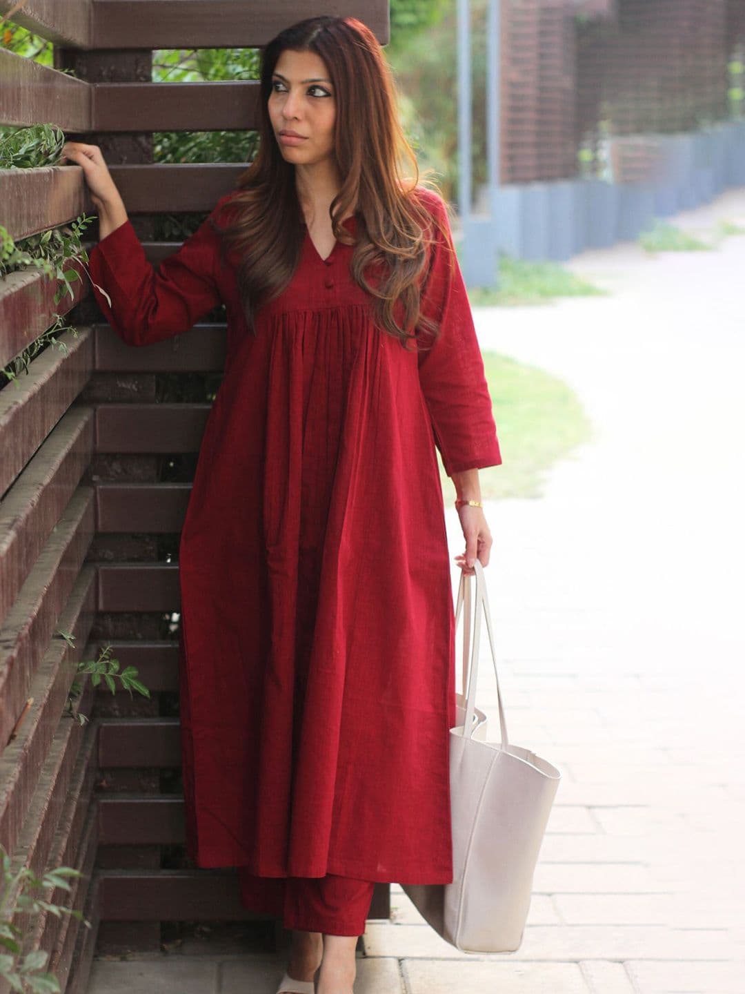 GoSriKi Women Regular A-Line Calf Length Kurta with Trousers - view 1