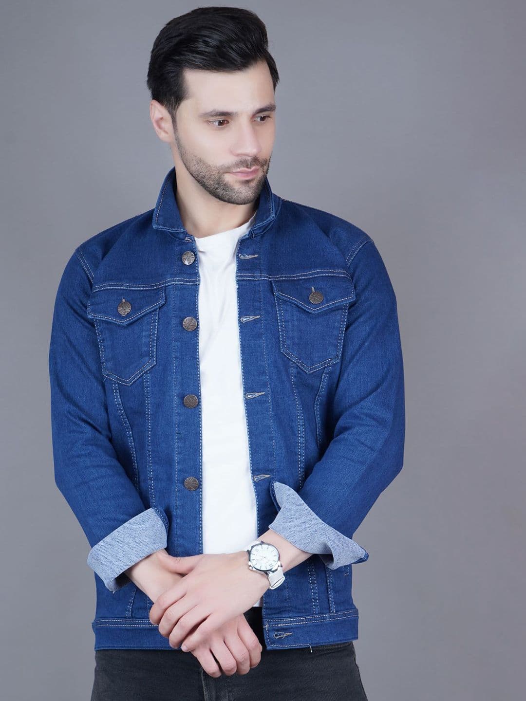 LINARIA Men Spread Collar Solid Casual Denim Jacket - view 1