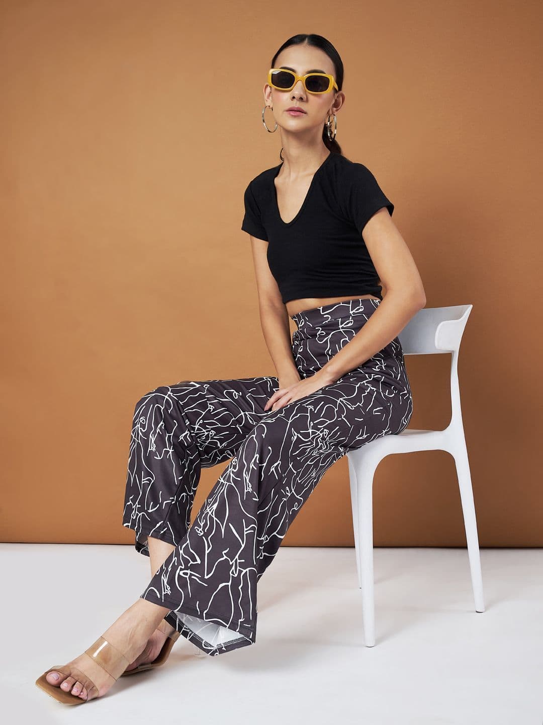 DTR FASHION Women Abstract Printed Flared Knitted Palazzos - view 1