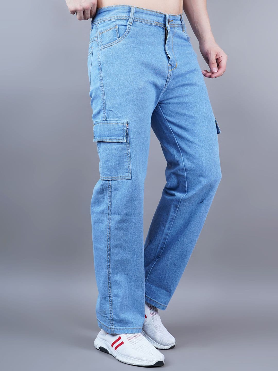 Moda Rapido Men Classic Relaxed Fit Mid-Rise Stretchable Cotton Cargos Jeans - view 1