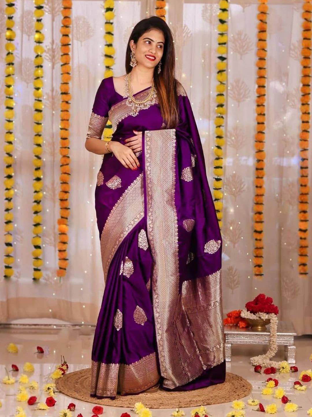 VILLE FASHION Woven Design Zari Art Silk Kanjeevaram Saree - view 1