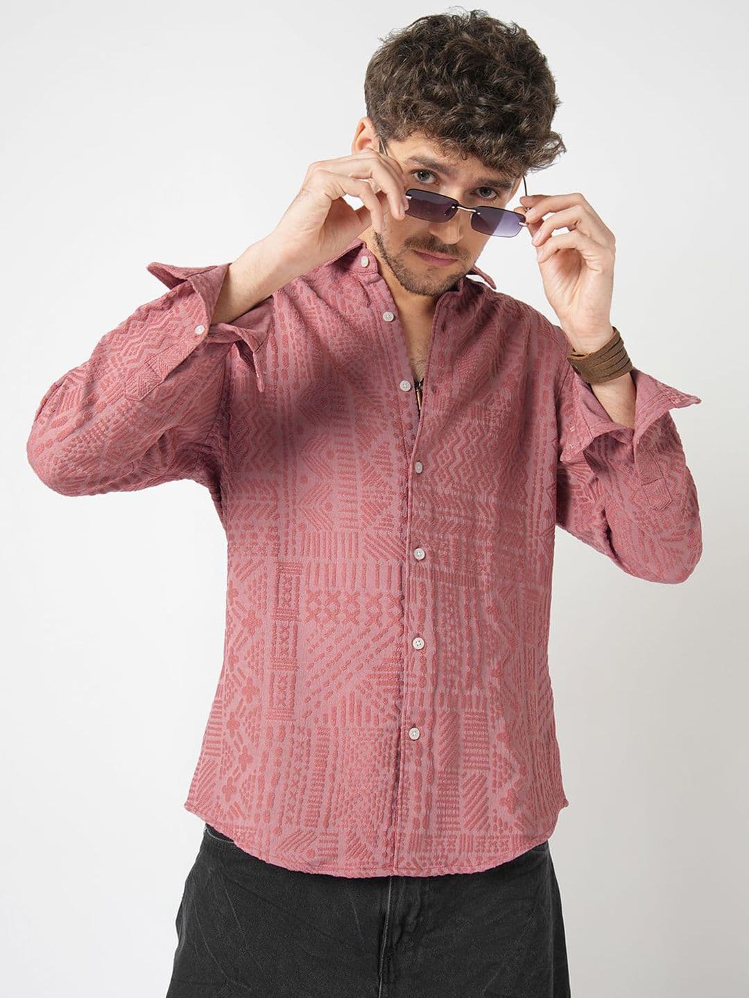 VASTRADO Rosewood Trail Textured Polyester Long Sleeves Slim Fit Shirt - view 1