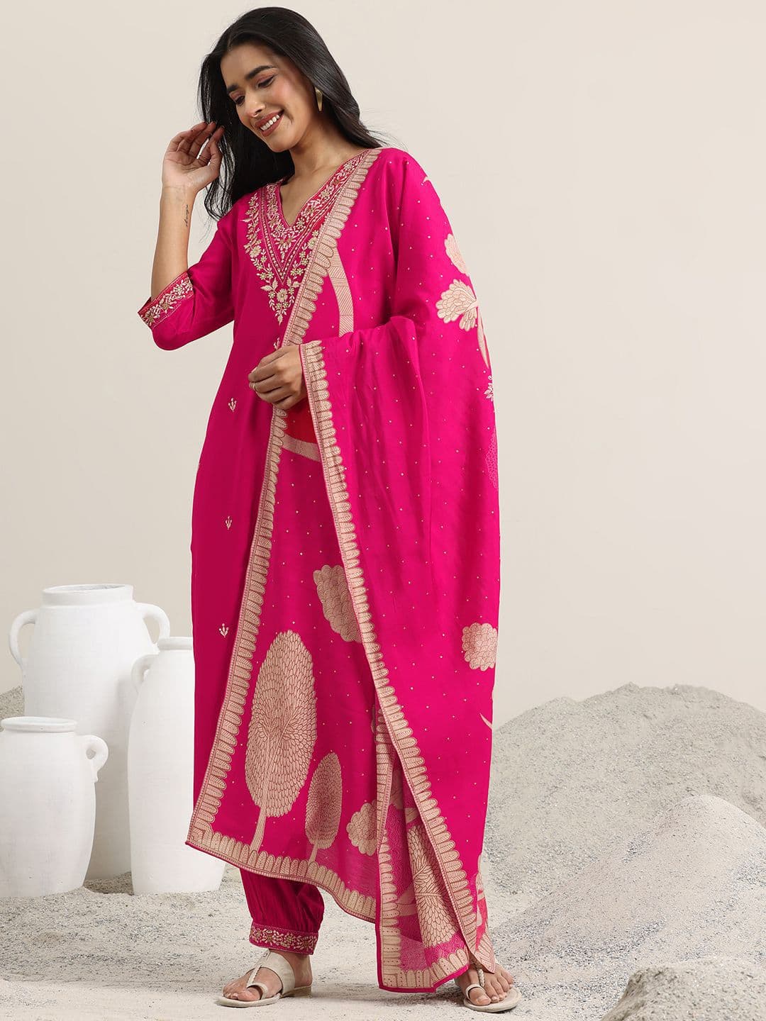 Libas Women Ethnic Motifs Embroidered Kurta with Pyjama & Dupatta - view 1
