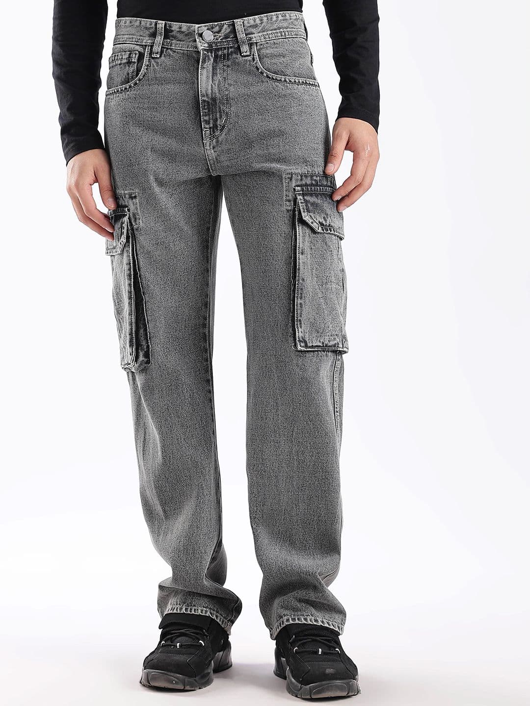 HERE&NOW Men Baggy Fit Mid-Rise Cargo Jeans - view 1