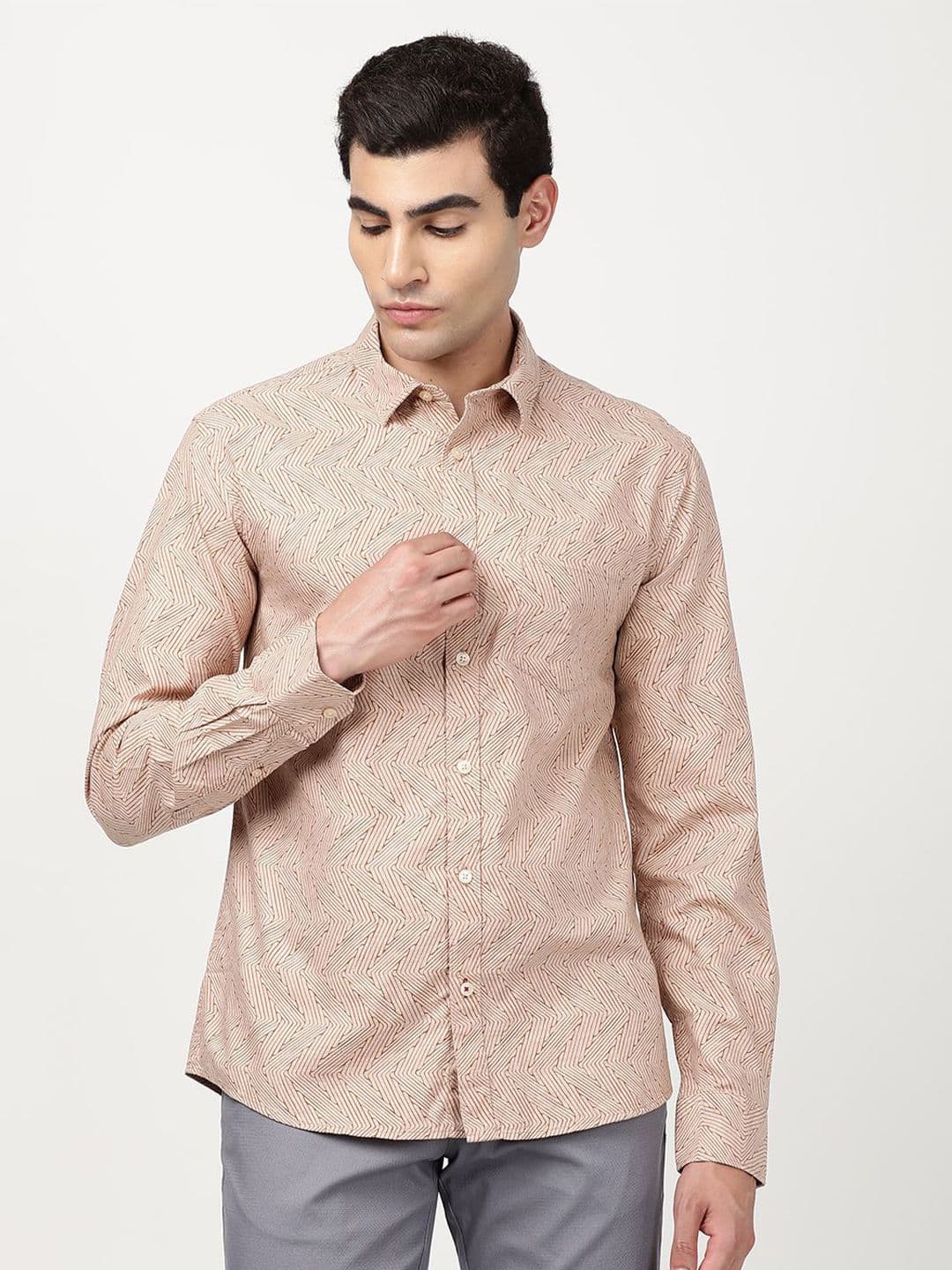 Indian Terrain Chevron Printed Spread Collar Long Sleeves Regular Fit Classic Casual Shirt - view 1