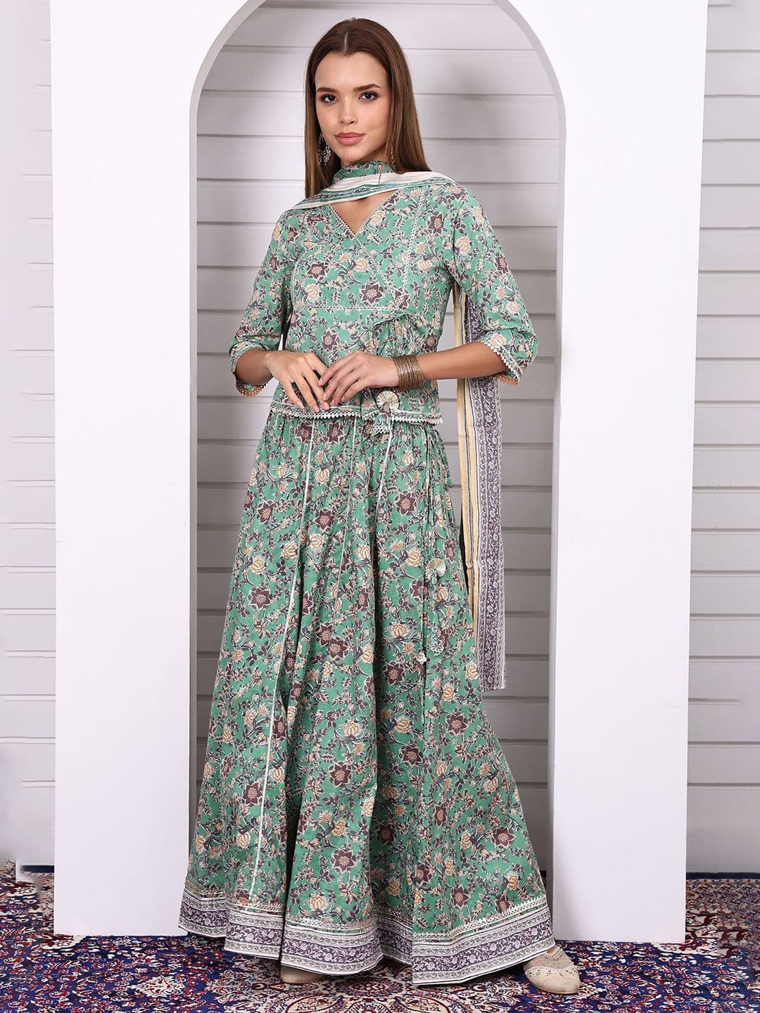 AURELIA Floral Printed Pure Cotton Ready to Wear Lehenga & Blouse With Dupatta - view 1