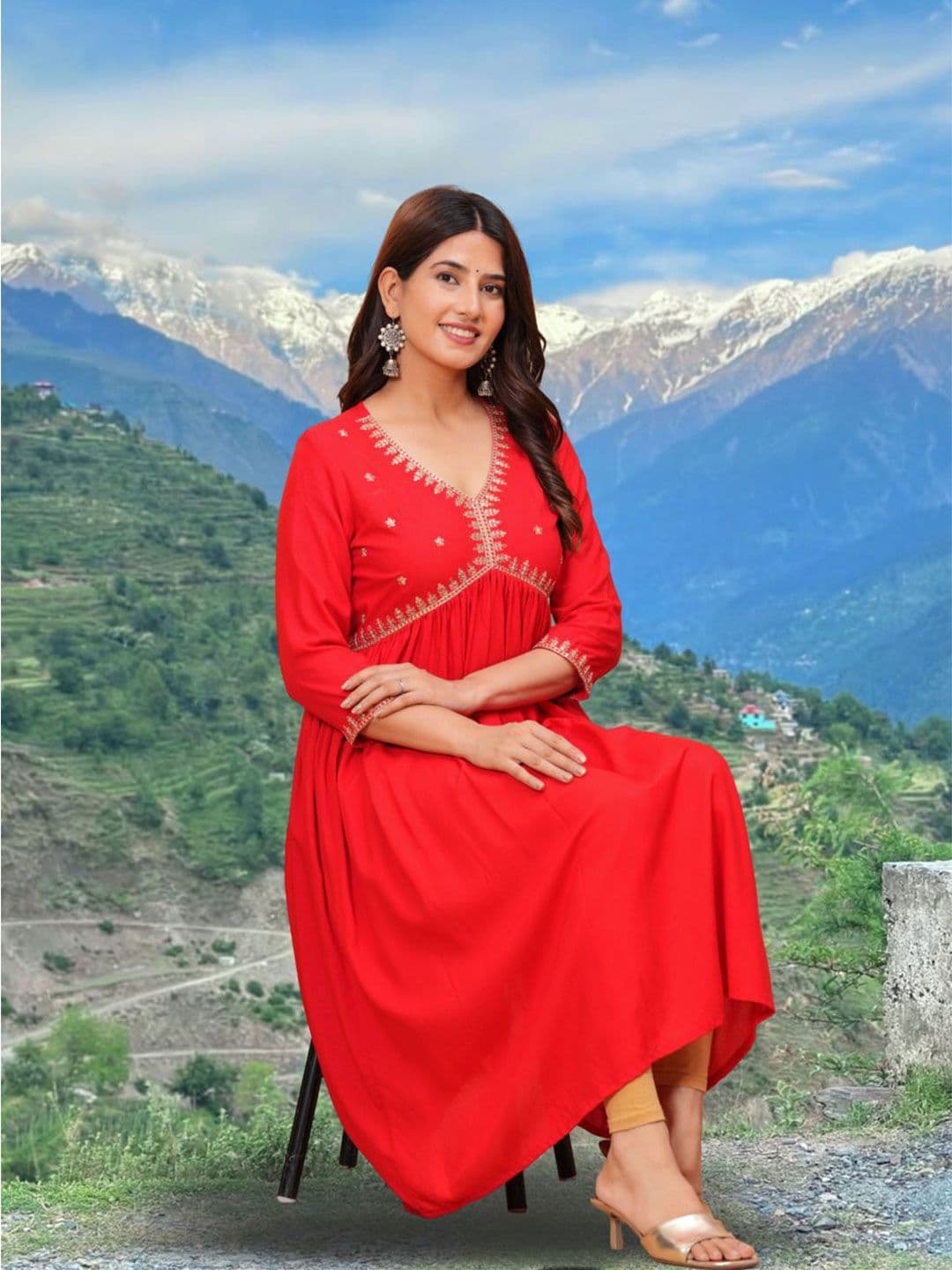 KPF Women Ethnic Motif Embroidered Sequinned Anarkali Kurta - view 1