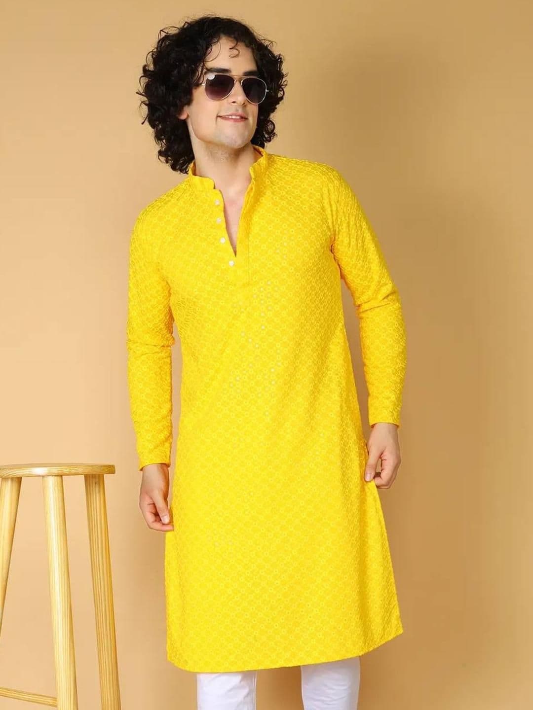 CHIRASVI Men Yellow Kurtas - view 1