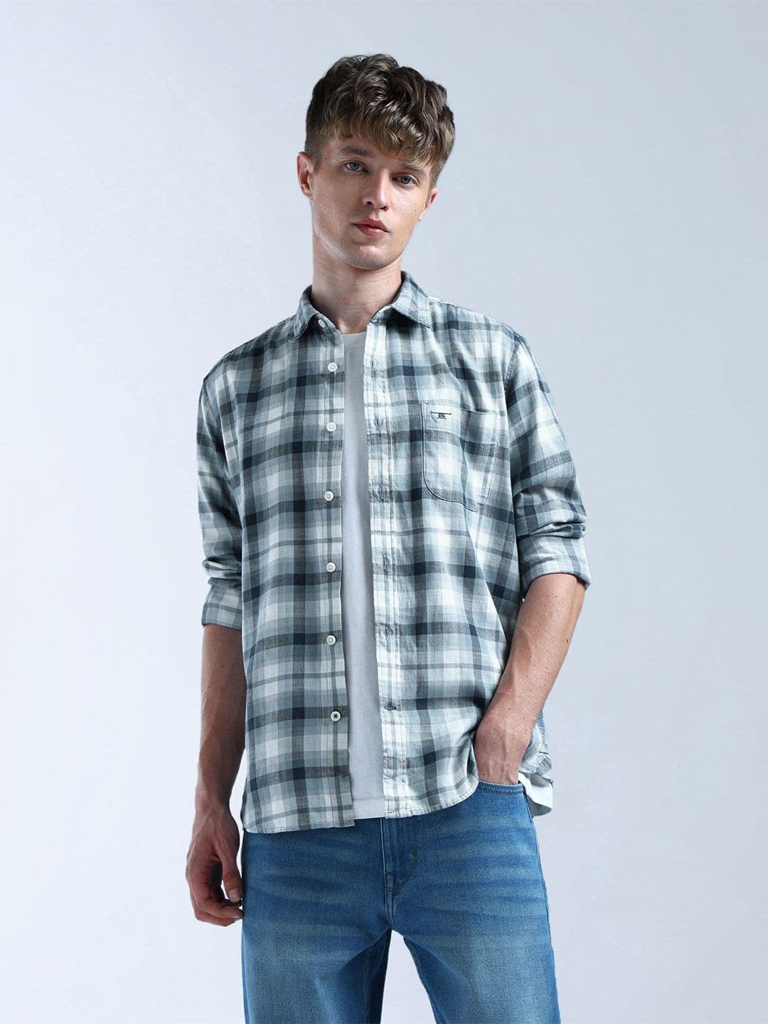 Flying Machine Men Buffalo Checked Spread Collar Pure Cotton Casual Shirt - view 1