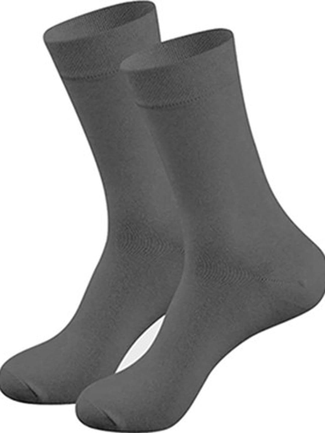 MUKHAKSH Men 3 Pairs Cotton Plain Dark Grey Calf Socks - view 1
